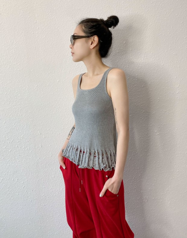 Grey Tassel Ribbed Vest #250425